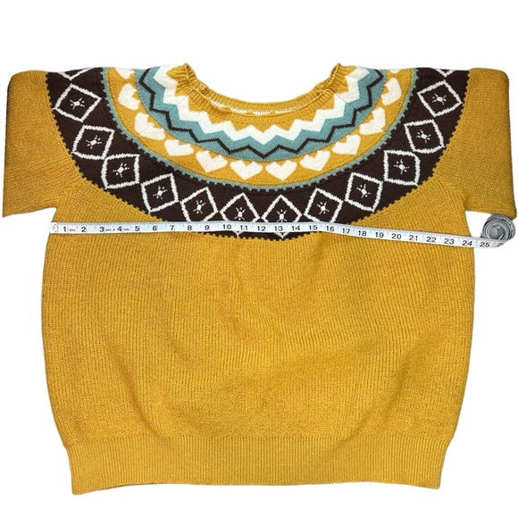 Super Soft and Cozy Mustard Striped Hearts Boatneck Sweater Womens Size XL - Picture 3 of 5